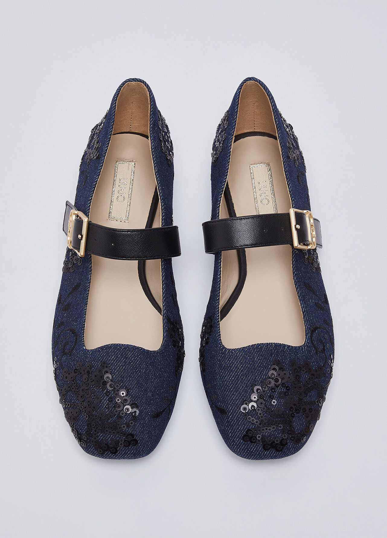 Ballerine in denim con ricami - DARK DENIM