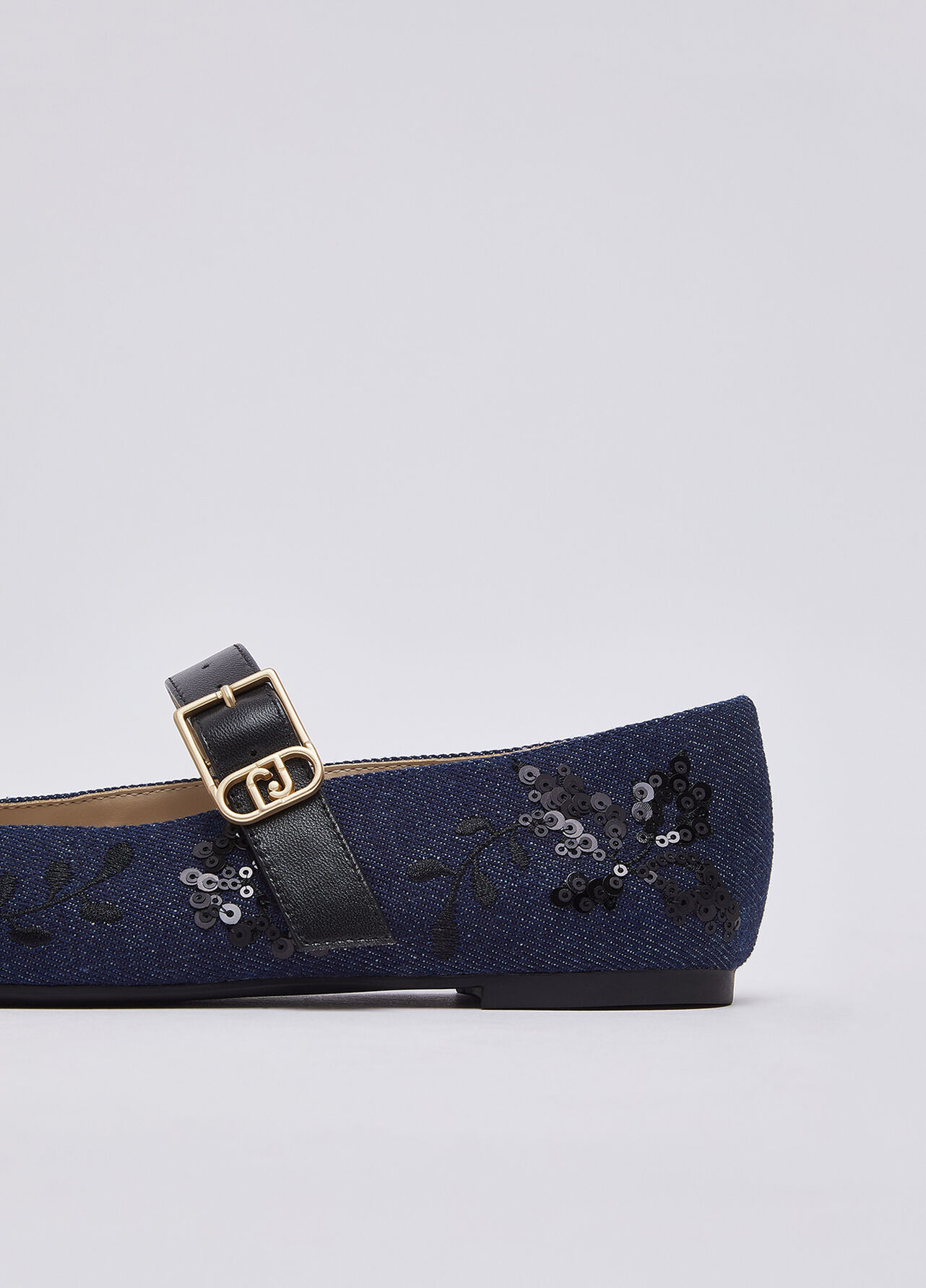 Ballerine in denim con ricami - DARK DENIM