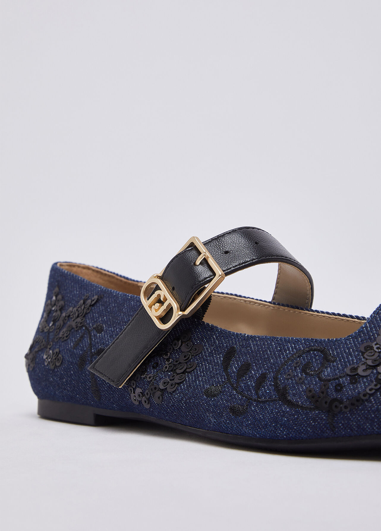 Ballerine in denim con ricami - DARK DENIM