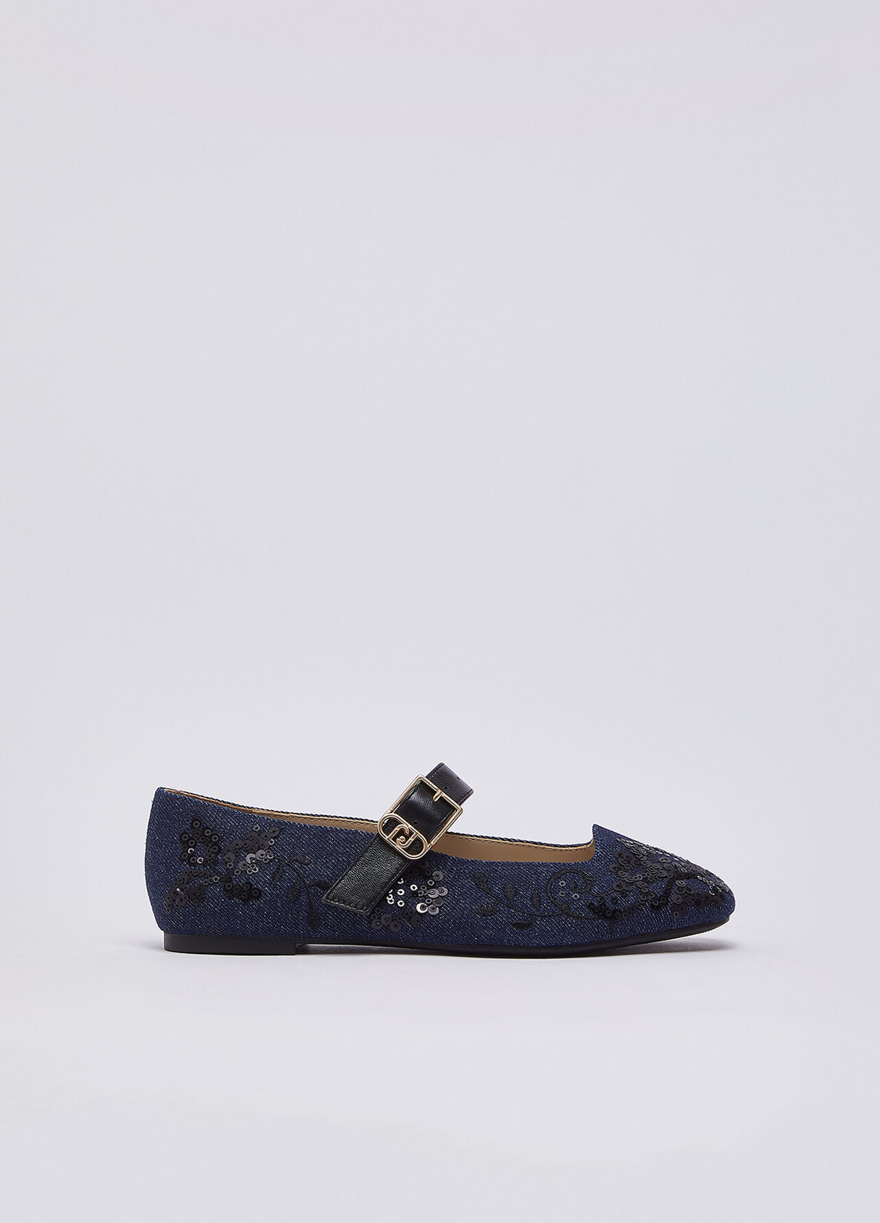 Ballerine in denim con ricami - DARK DENIM