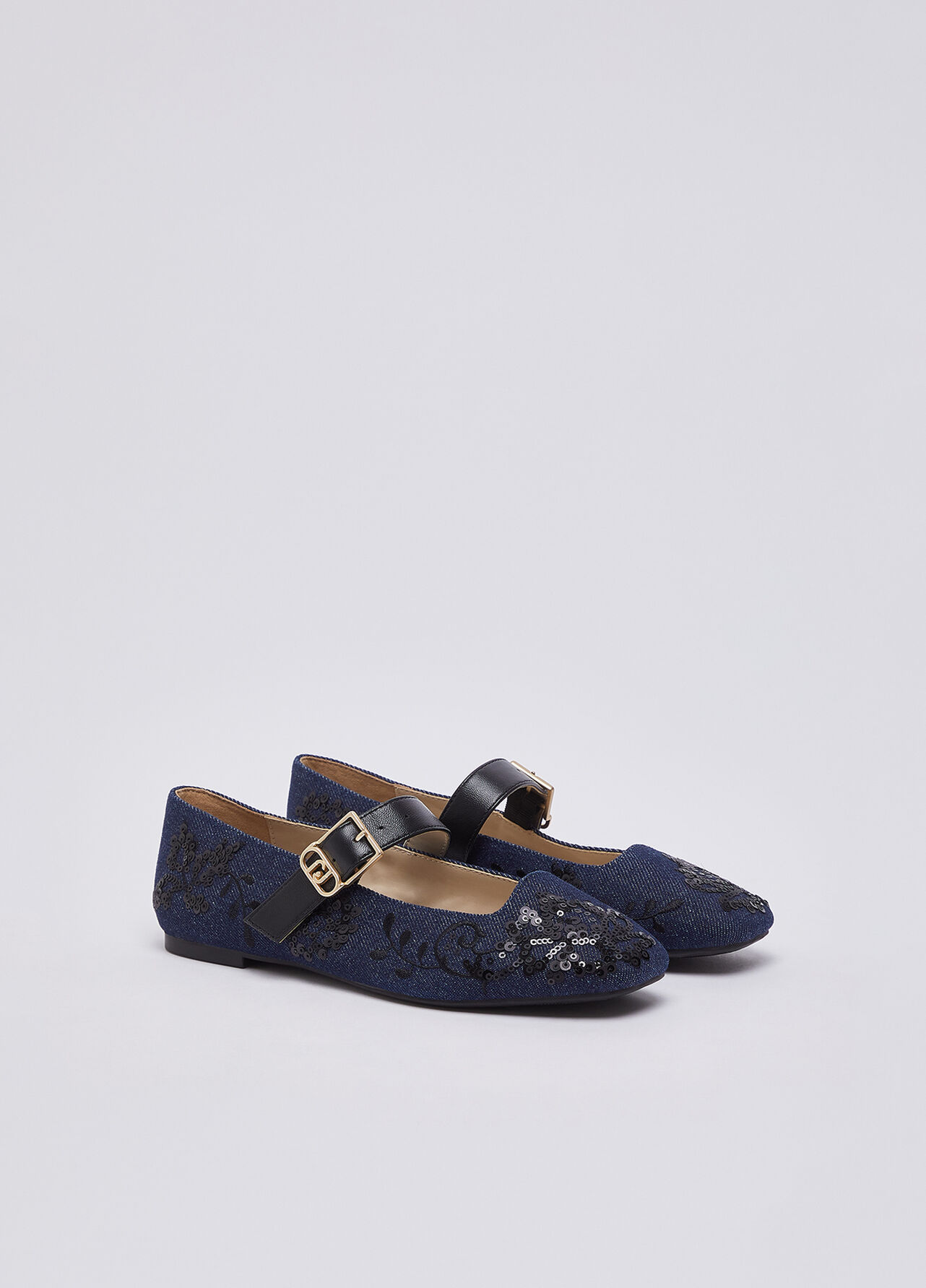Ballerine in denim con ricami - DARK DENIM