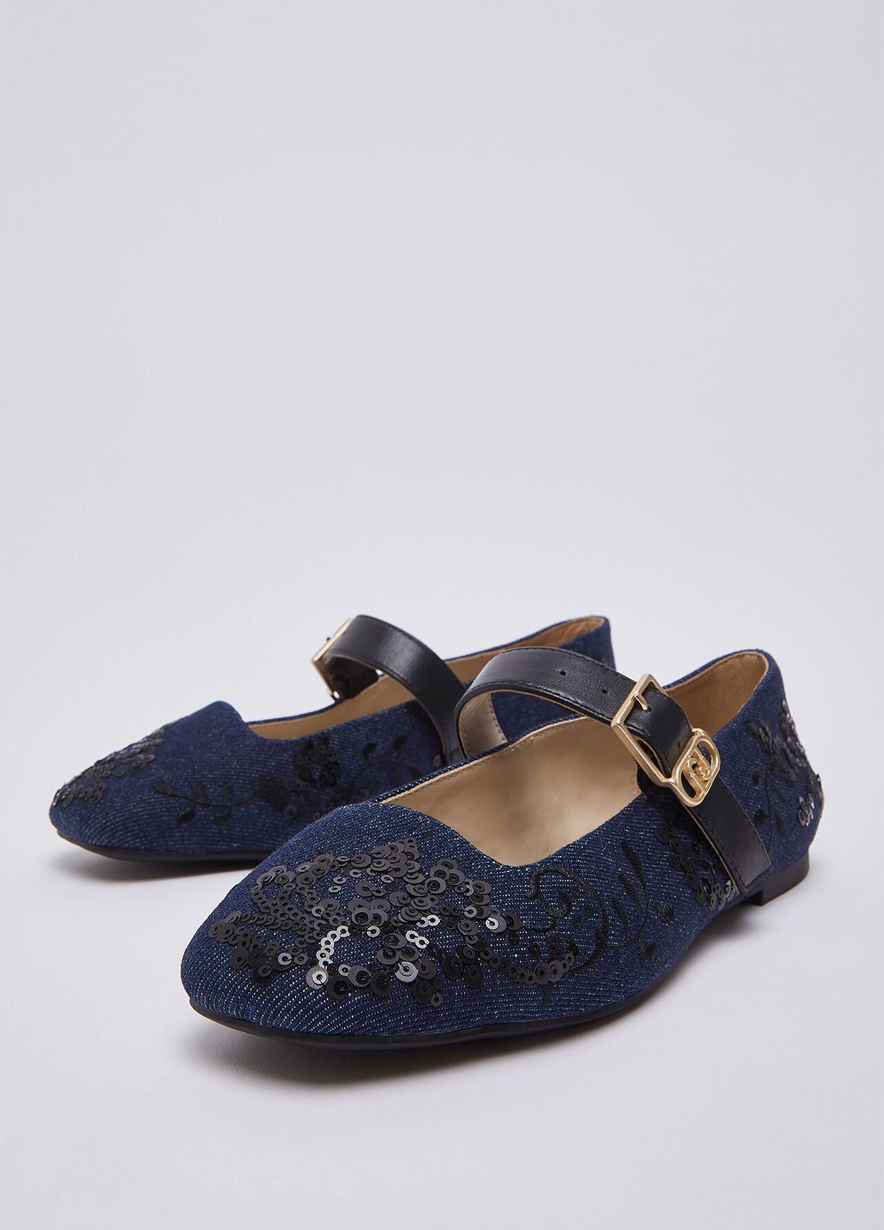 Ballerine in denim con ricami - DARK DENIM