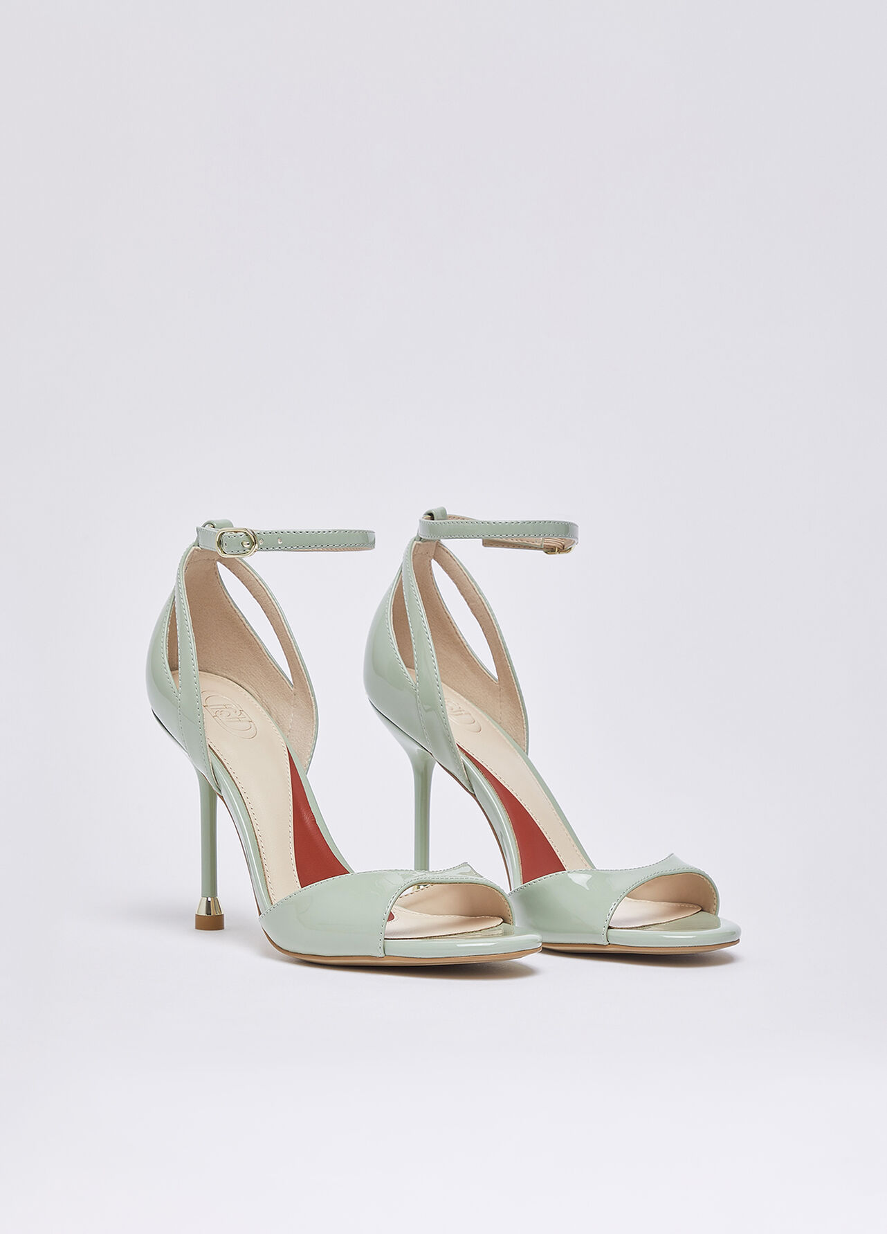 Sandali in vernice con tacco - SAGE GREEN