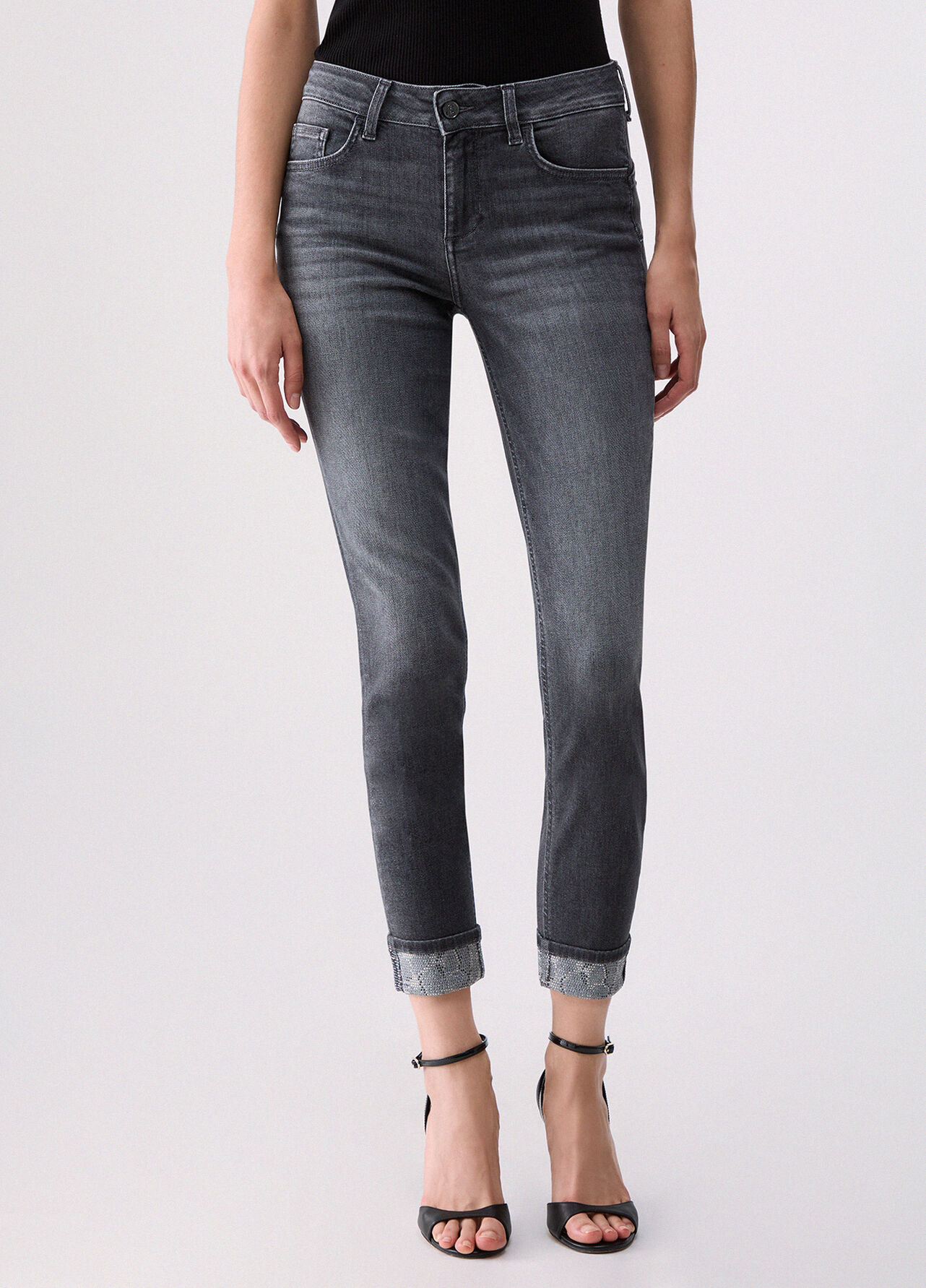 Jeans skinny con applicazioni - GREY DENIM