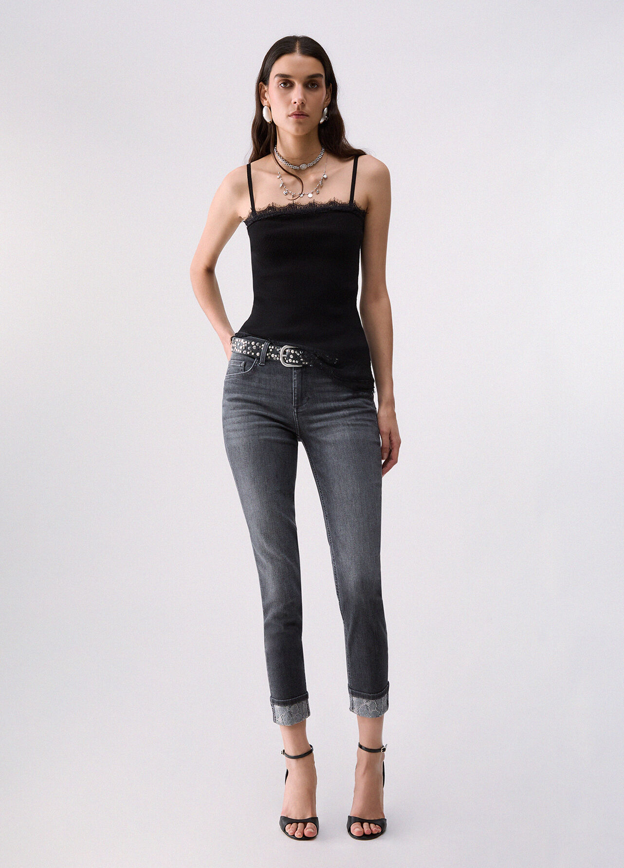 Jeans skinny con applicazioni - GREY DENIM