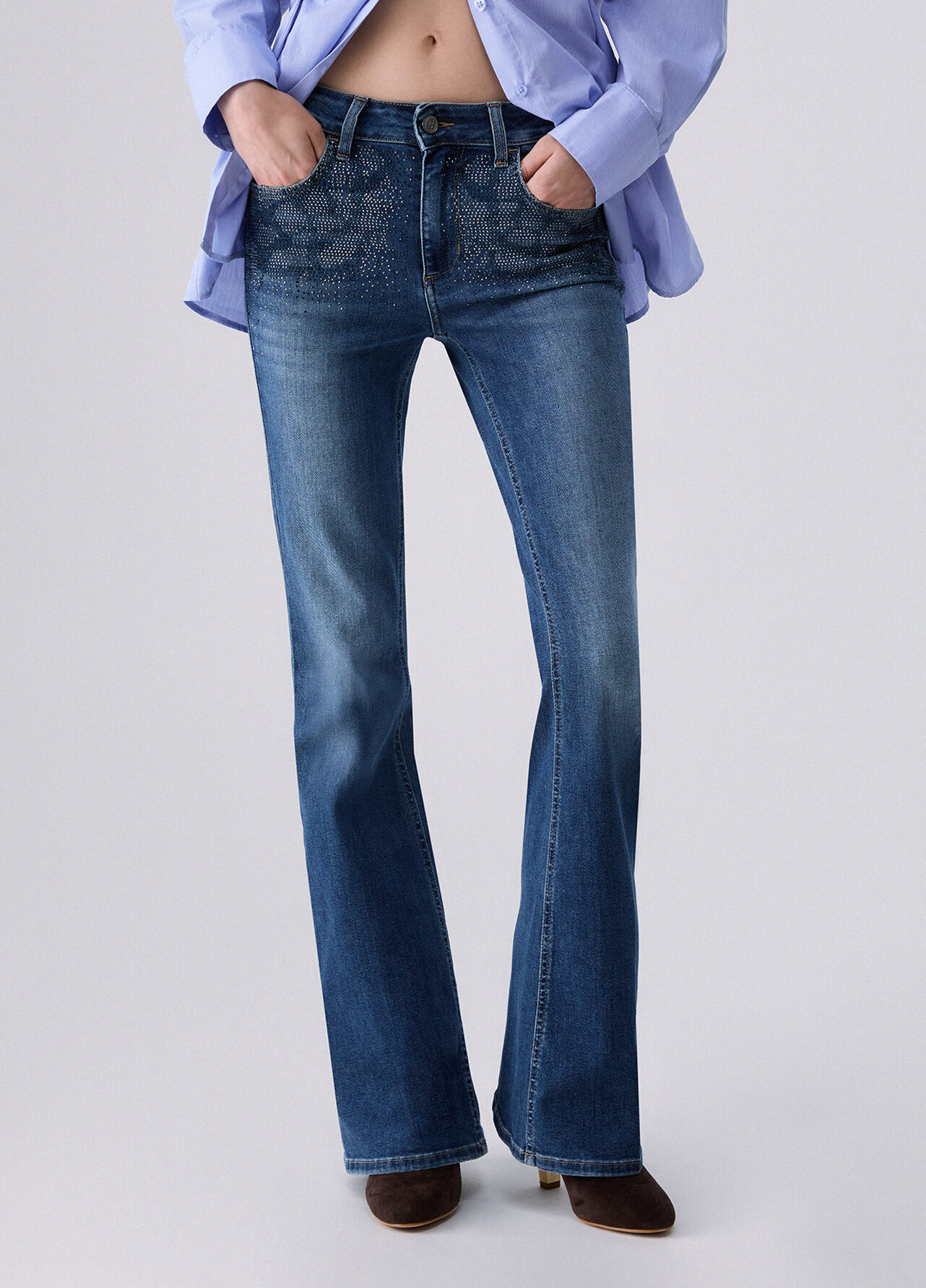 Jeans bootcut con strass - BLUE DENIM