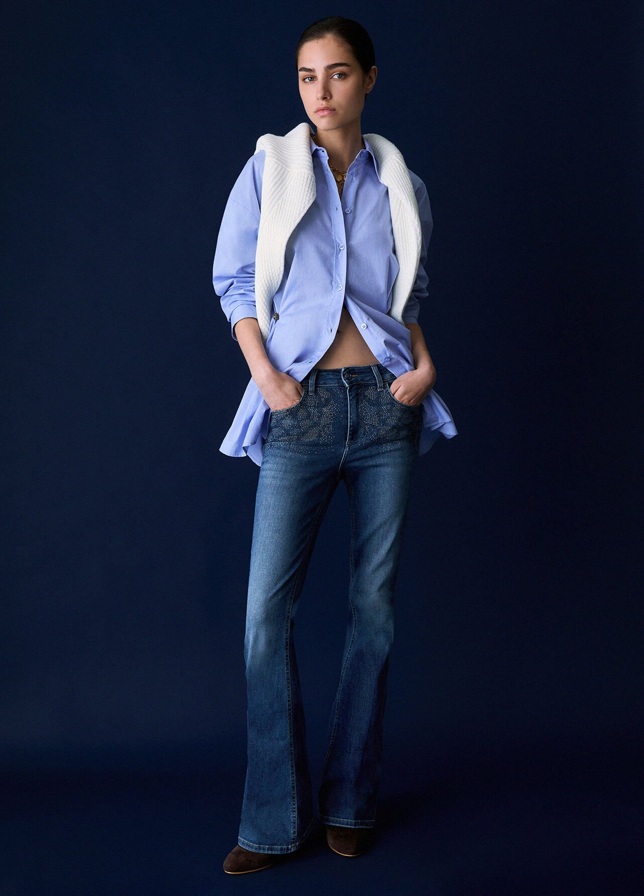 Jeans bootcut con strass - BLUE DENIM