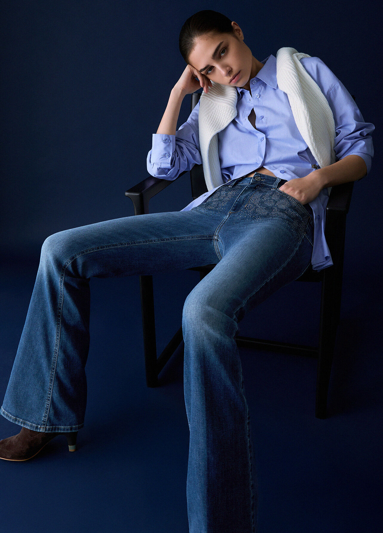Jeans bootcut con strass - BLUE DENIM