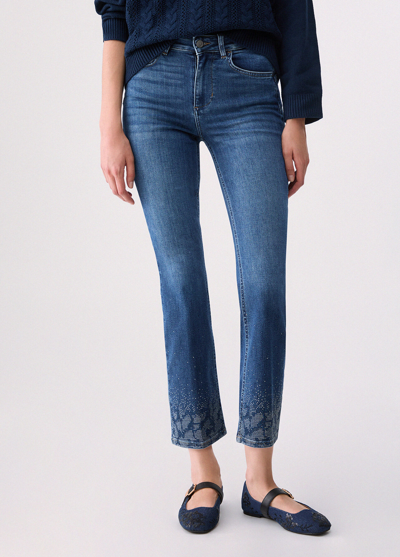 Jeans bootcut con strass - DARK BLUE DENIM