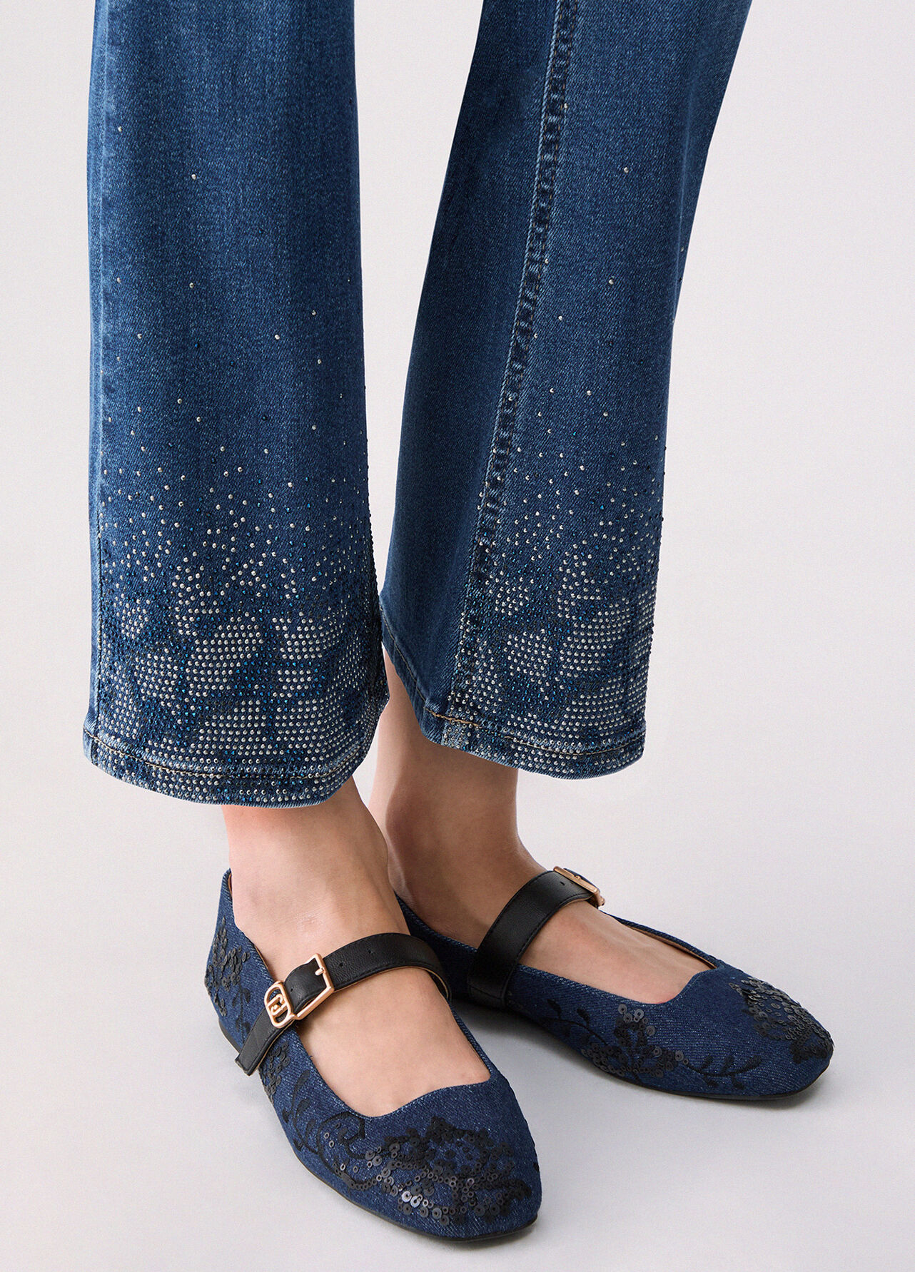 Jeans bootcut con strass - DARK BLUE DENIM