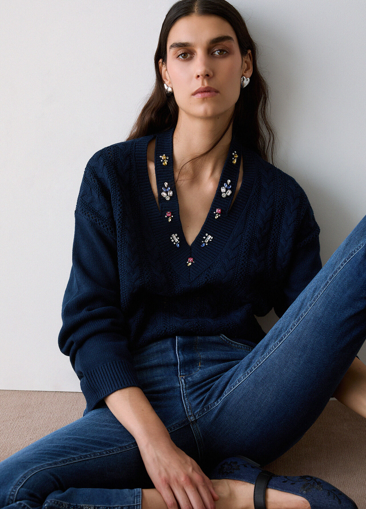 Jeans bootcut con strass - DARK BLUE DENIM