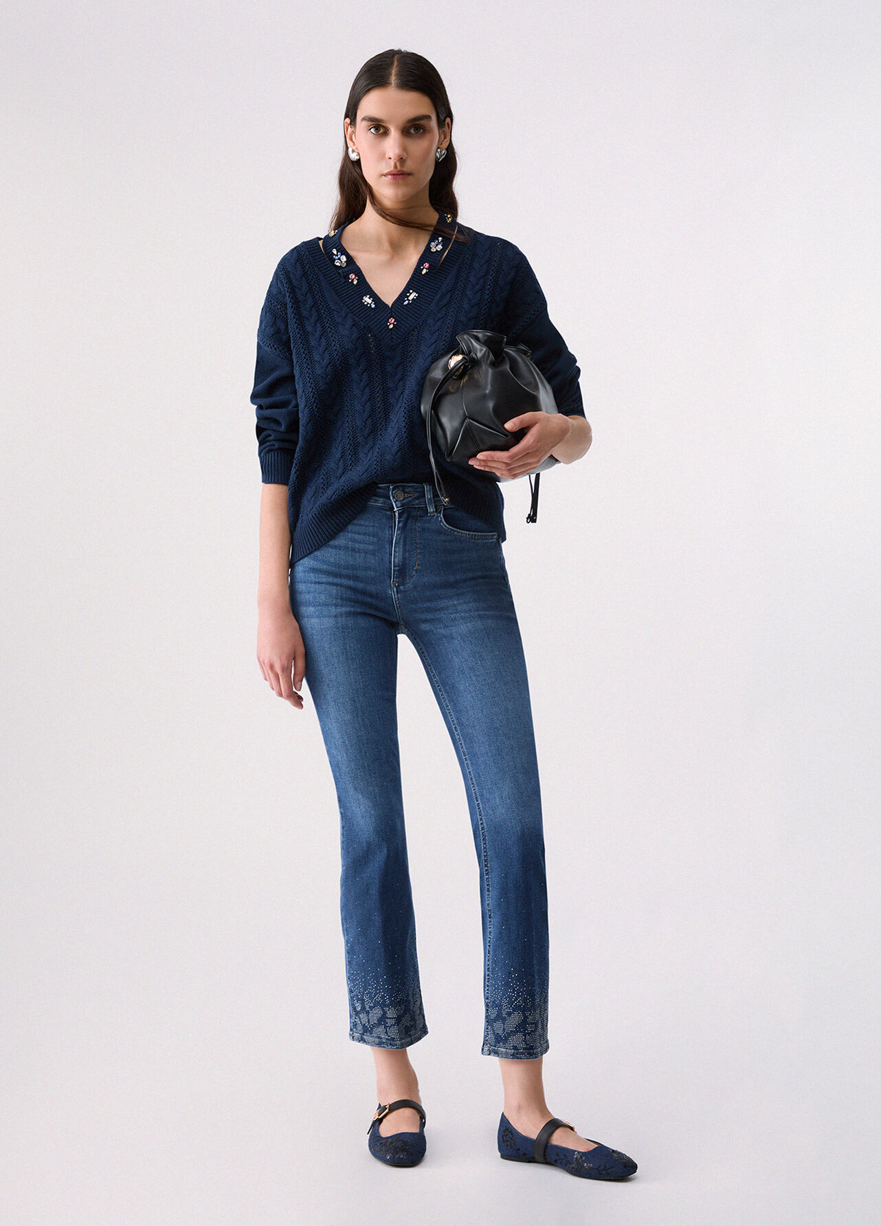 Jeans bootcut con strass - DARK BLUE DENIM