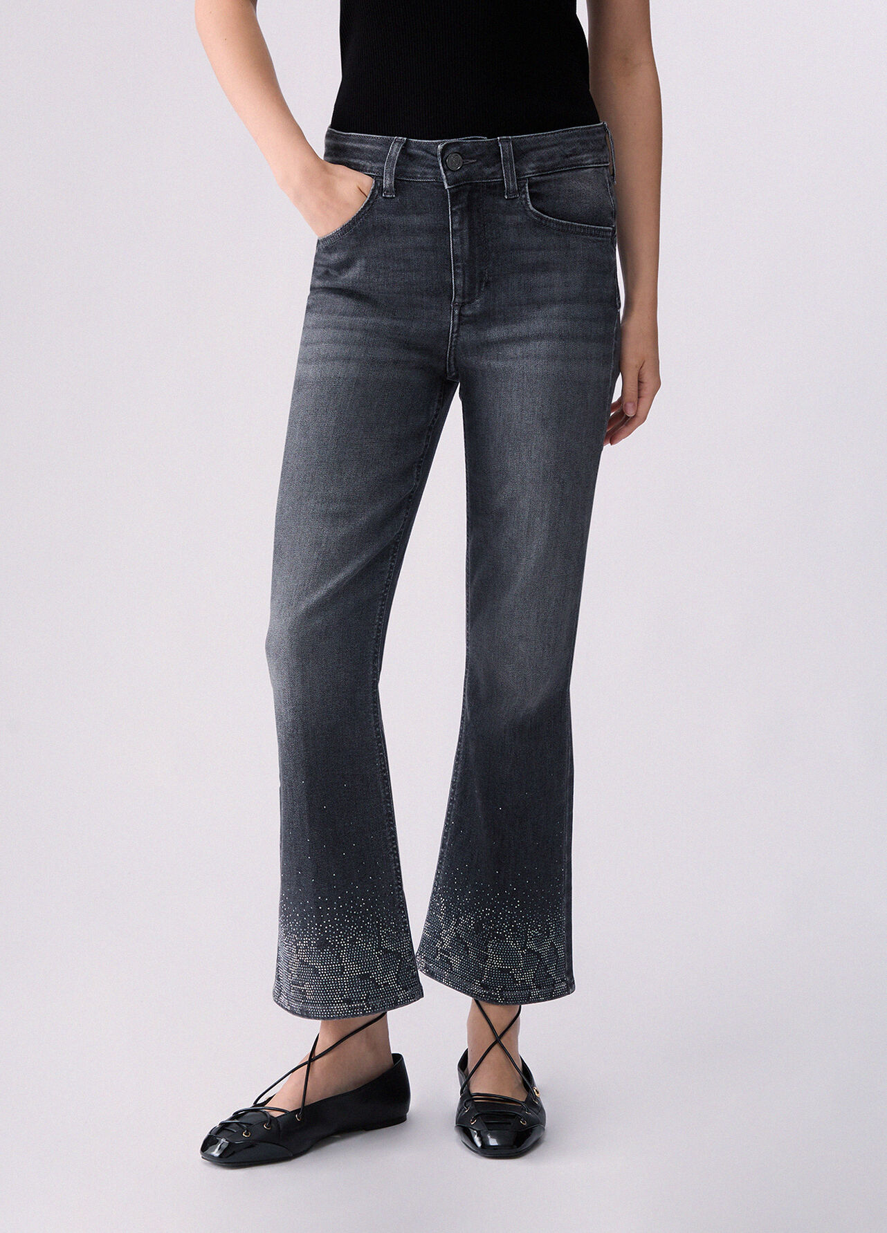 Jeans bootcut con strass - GREY DENIM