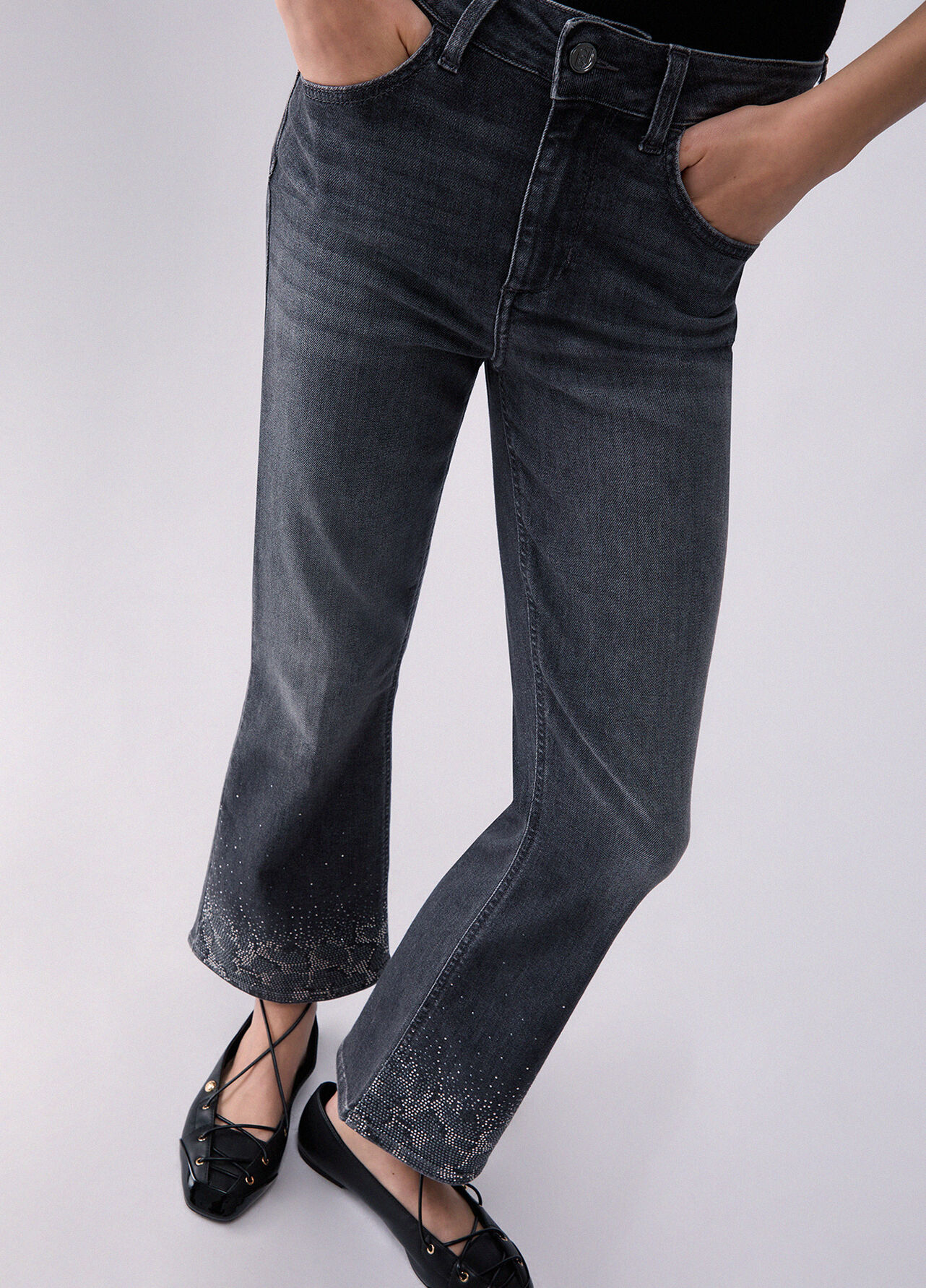 Jeans bootcut con strass - GREY DENIM