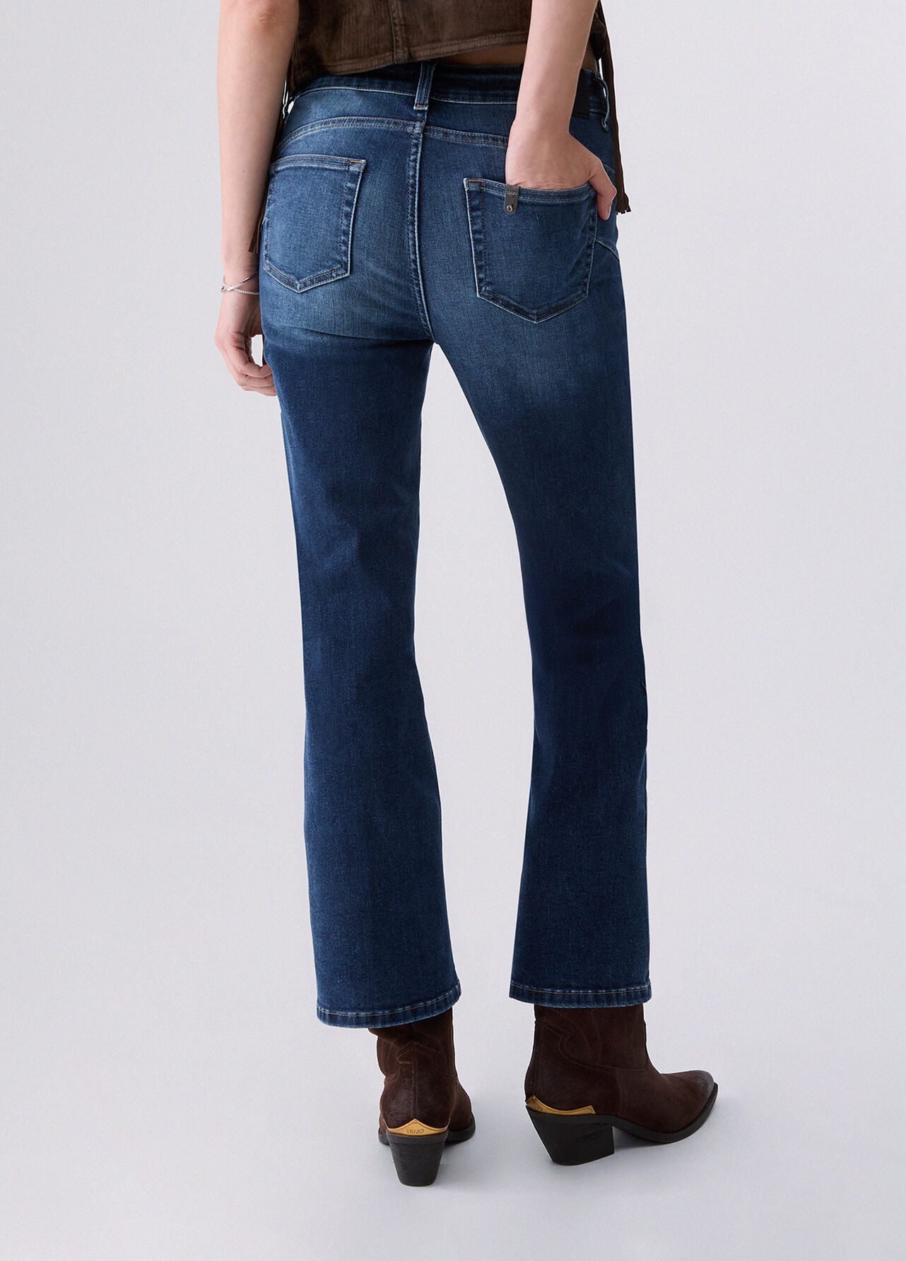 Jeans bootcut con bottoni gioiello - DARK BLUE DENIM