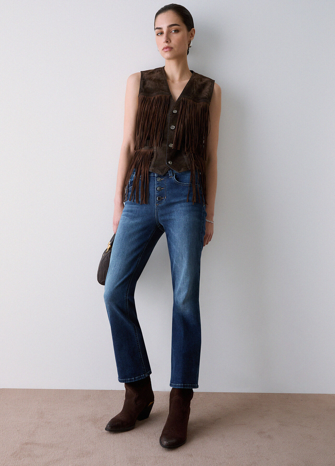 Jeans bootcut con bottoni gioiello - DARK BLUE DENIM