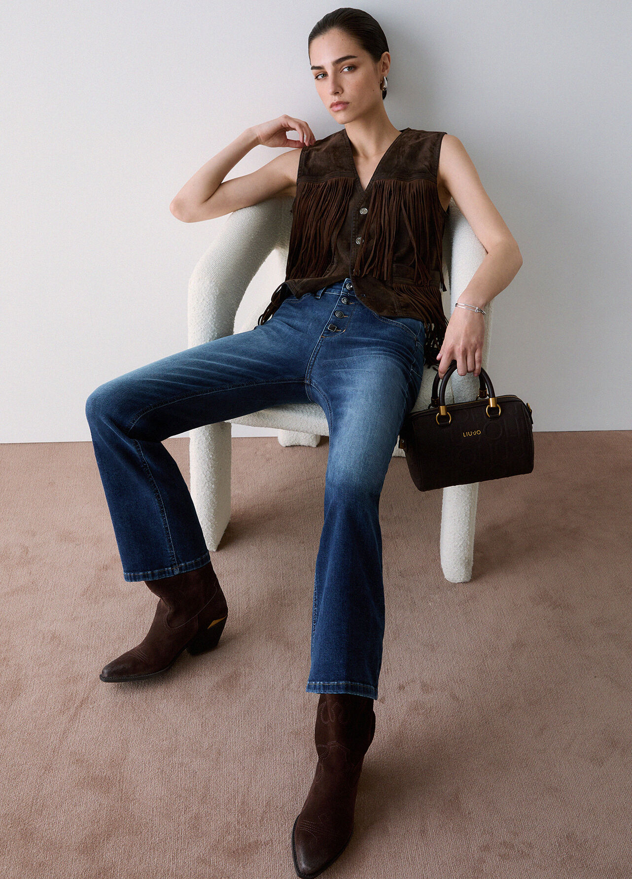 Jeans bootcut con bottoni gioiello - DARK BLUE DENIM