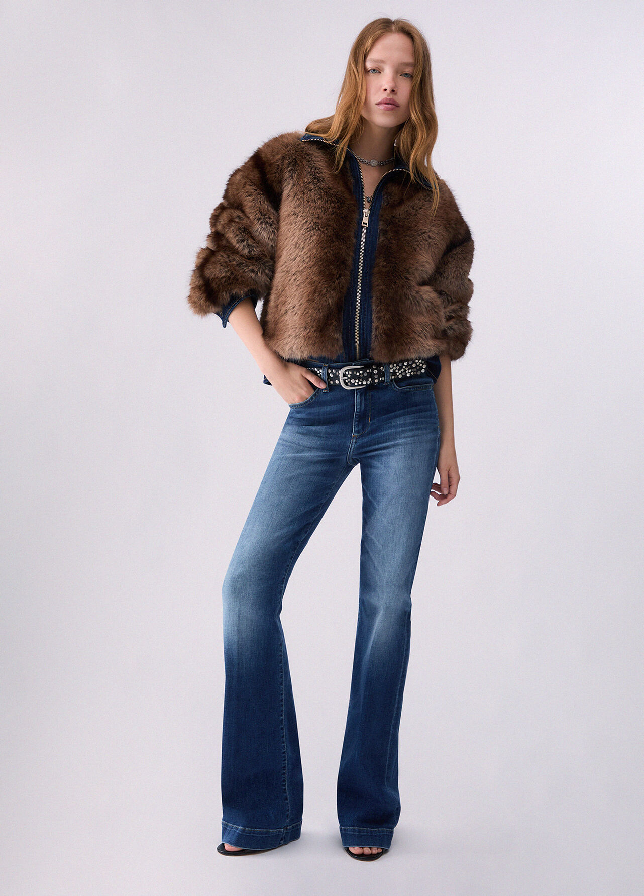 Jeans flare con strass - BLUE DENIM
