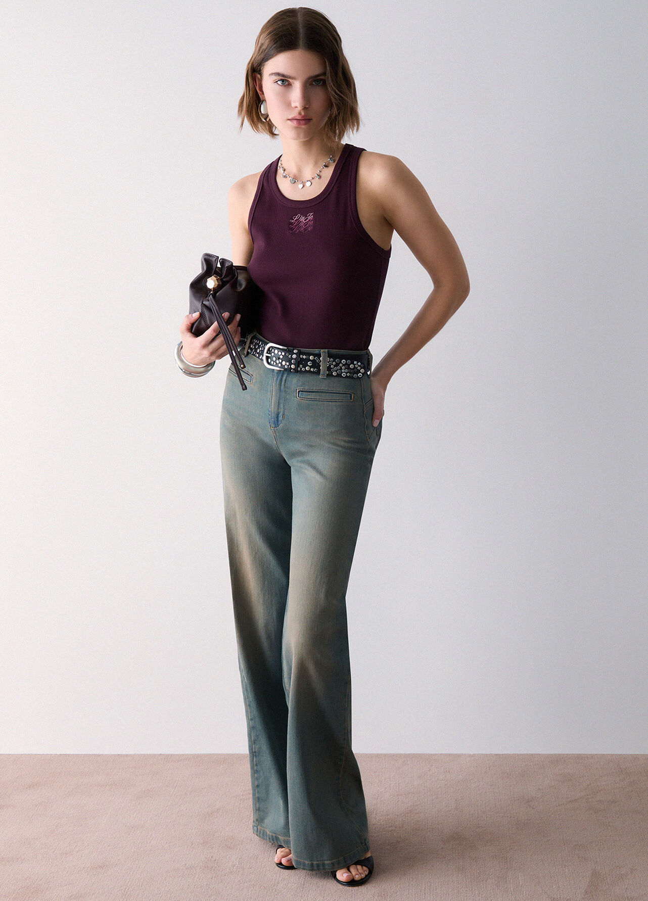 Jeans flare con tasche a filetto - BLUE DENIM
