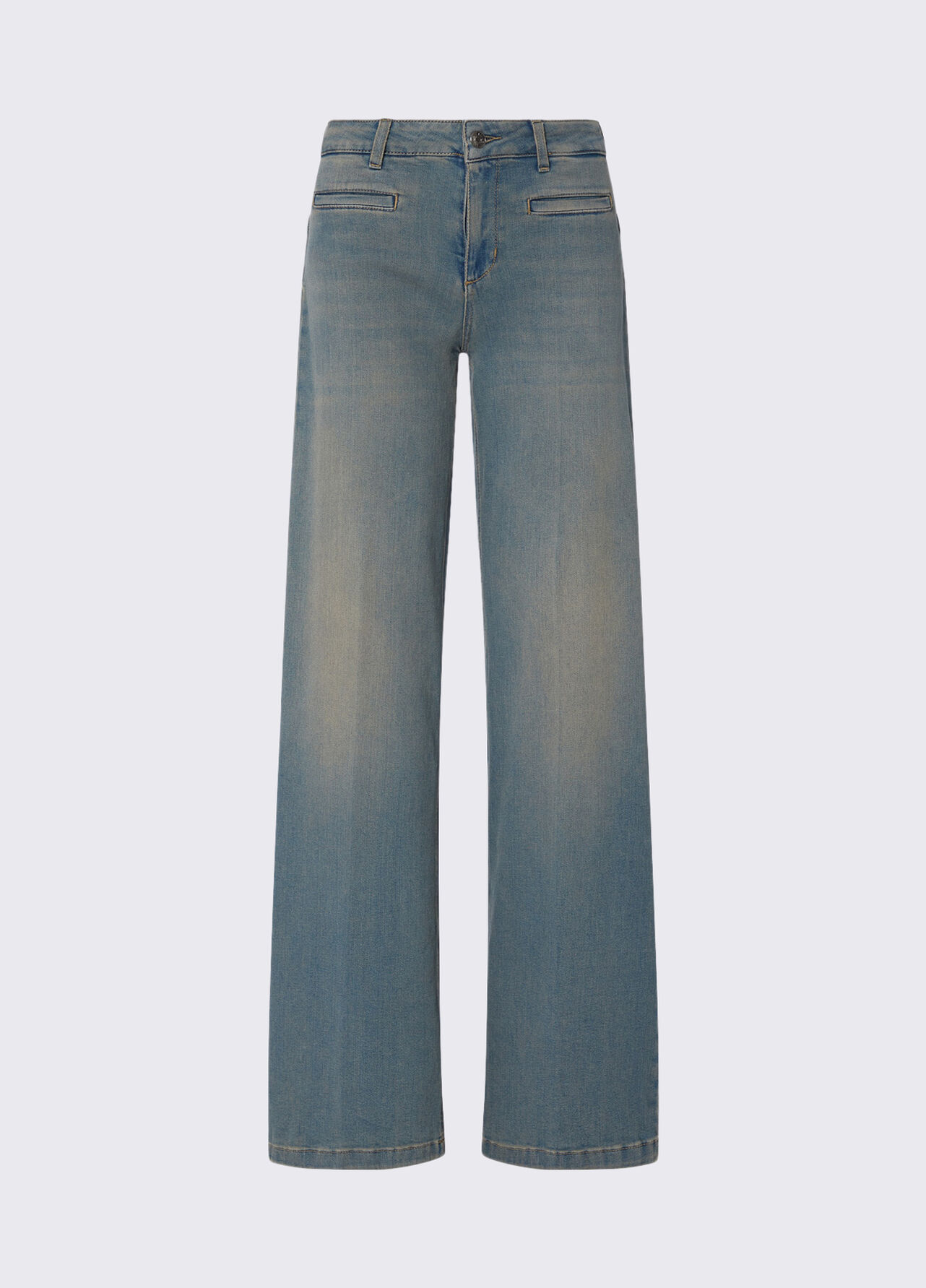 Jeans flare con tasche a filetto - BLUE DENIM
