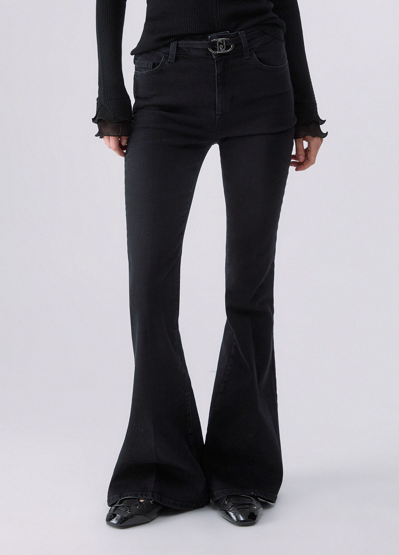 Jeans bootcut a vita alta - BLACK DENIM