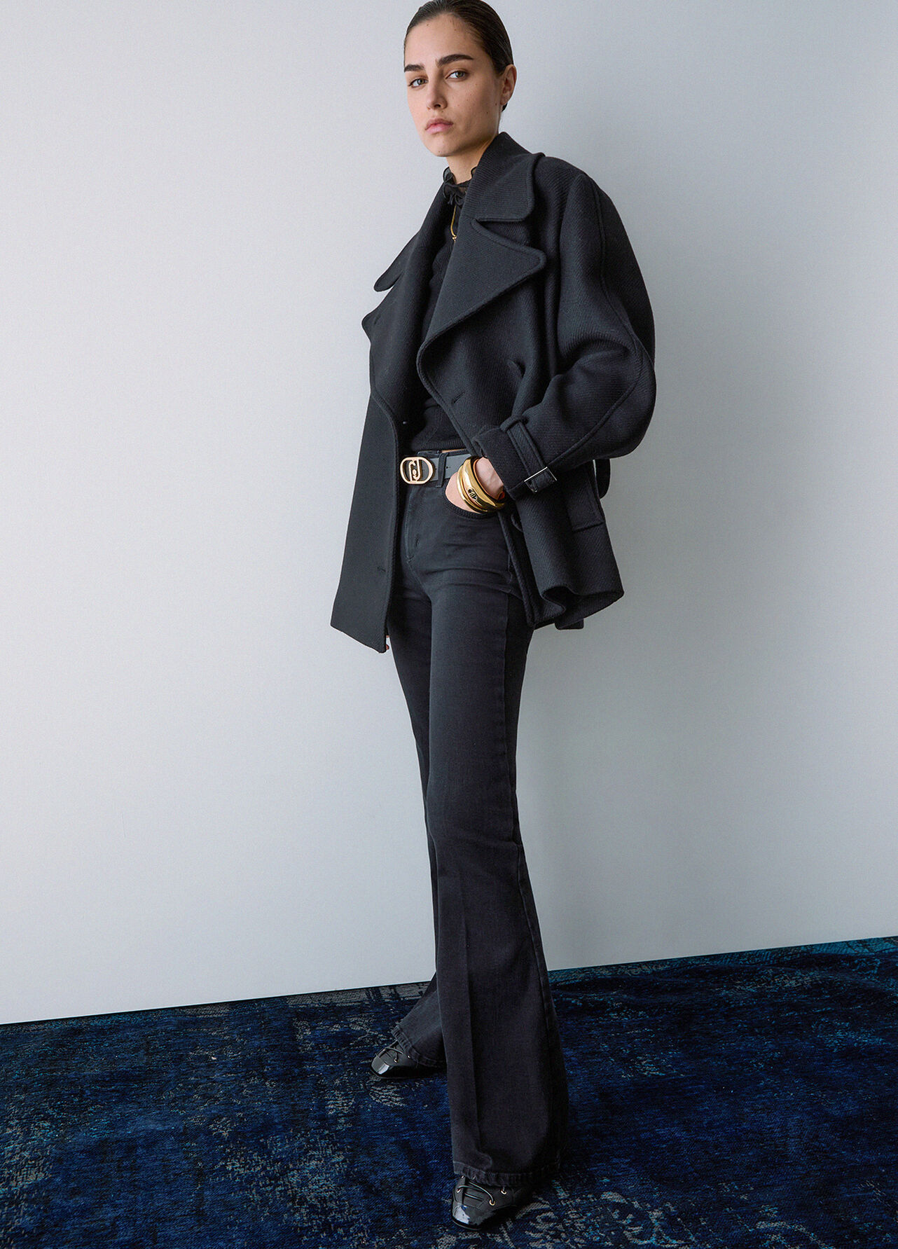 Jeans bootcut a vita alta - BLACK DENIM