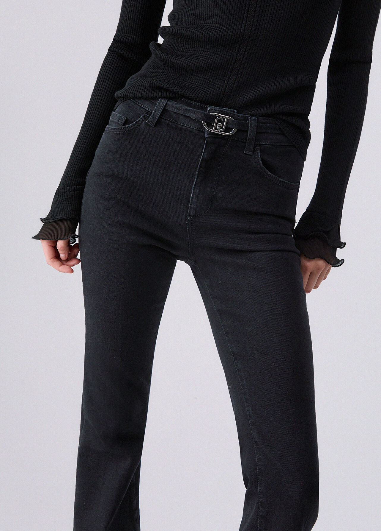 Jeans bootcut a vita alta - BLACK DENIM