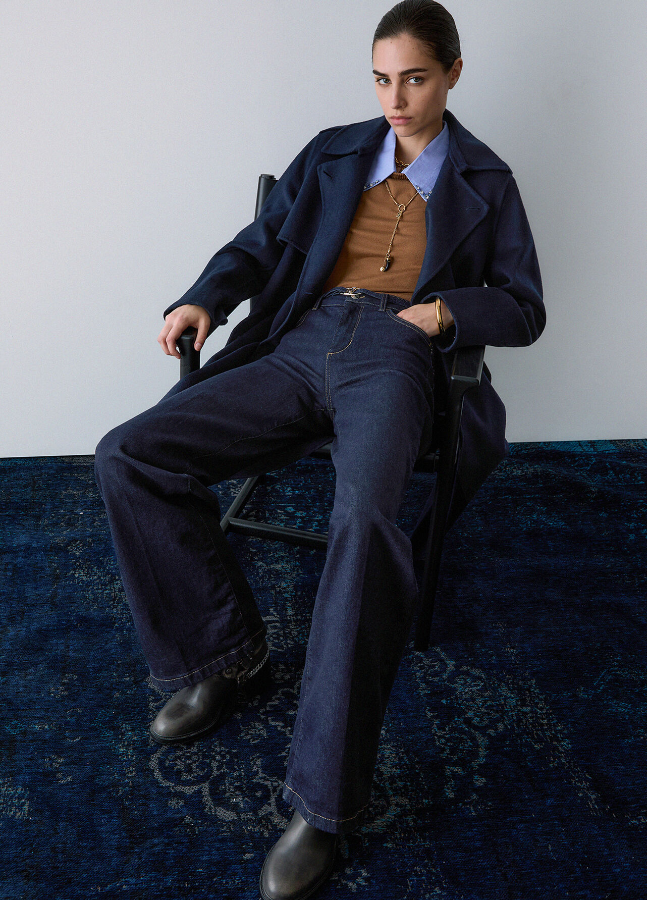 Jeans flare con cintura - DARK DENIM