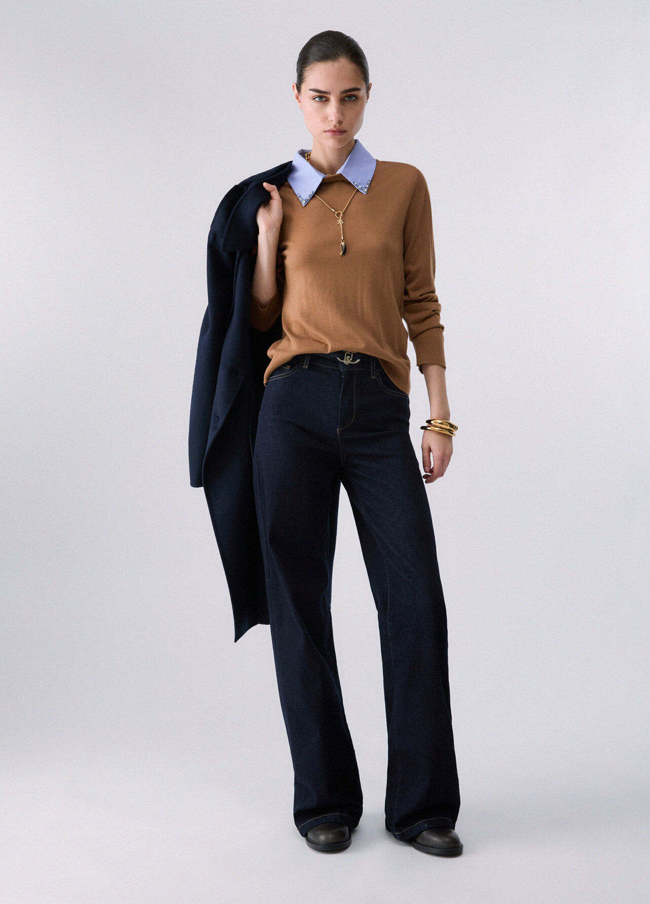 Jeans flare con cintura - DARK DENIM