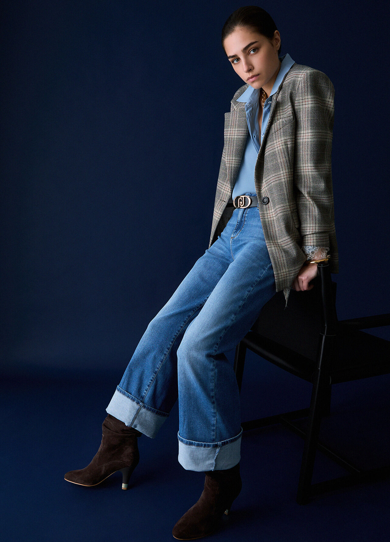 Jeans flare a vita alta - BLUE DENIM