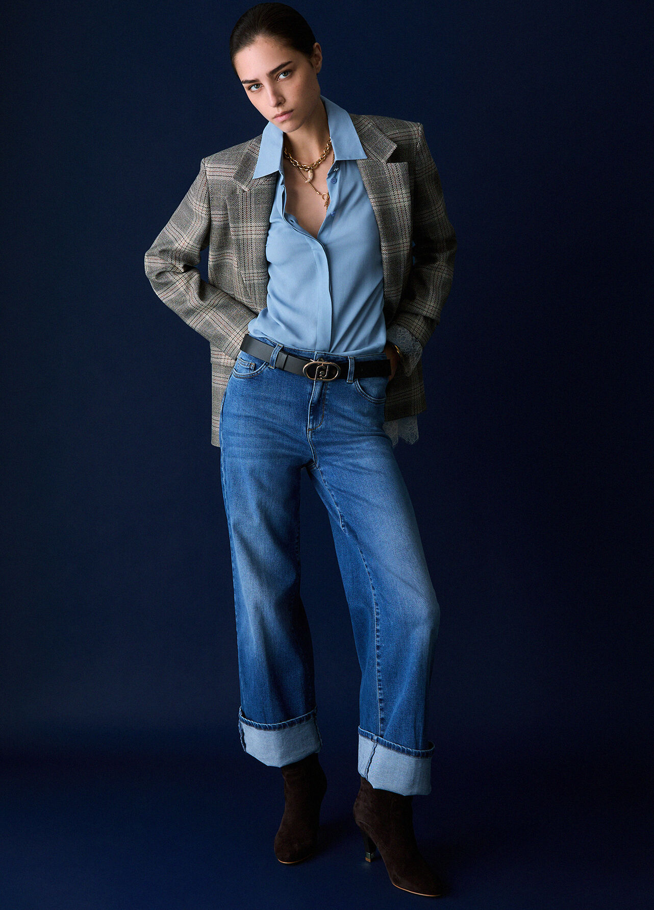 Jeans flare a vita alta - BLUE DENIM