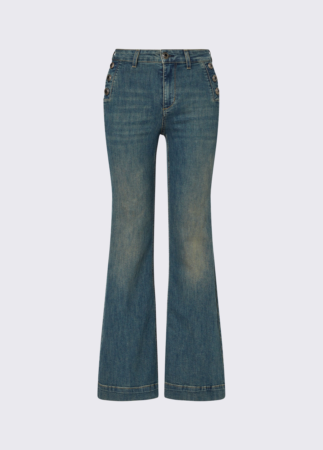 Jeans flare con bottoni gioiello - BLUE DENIM