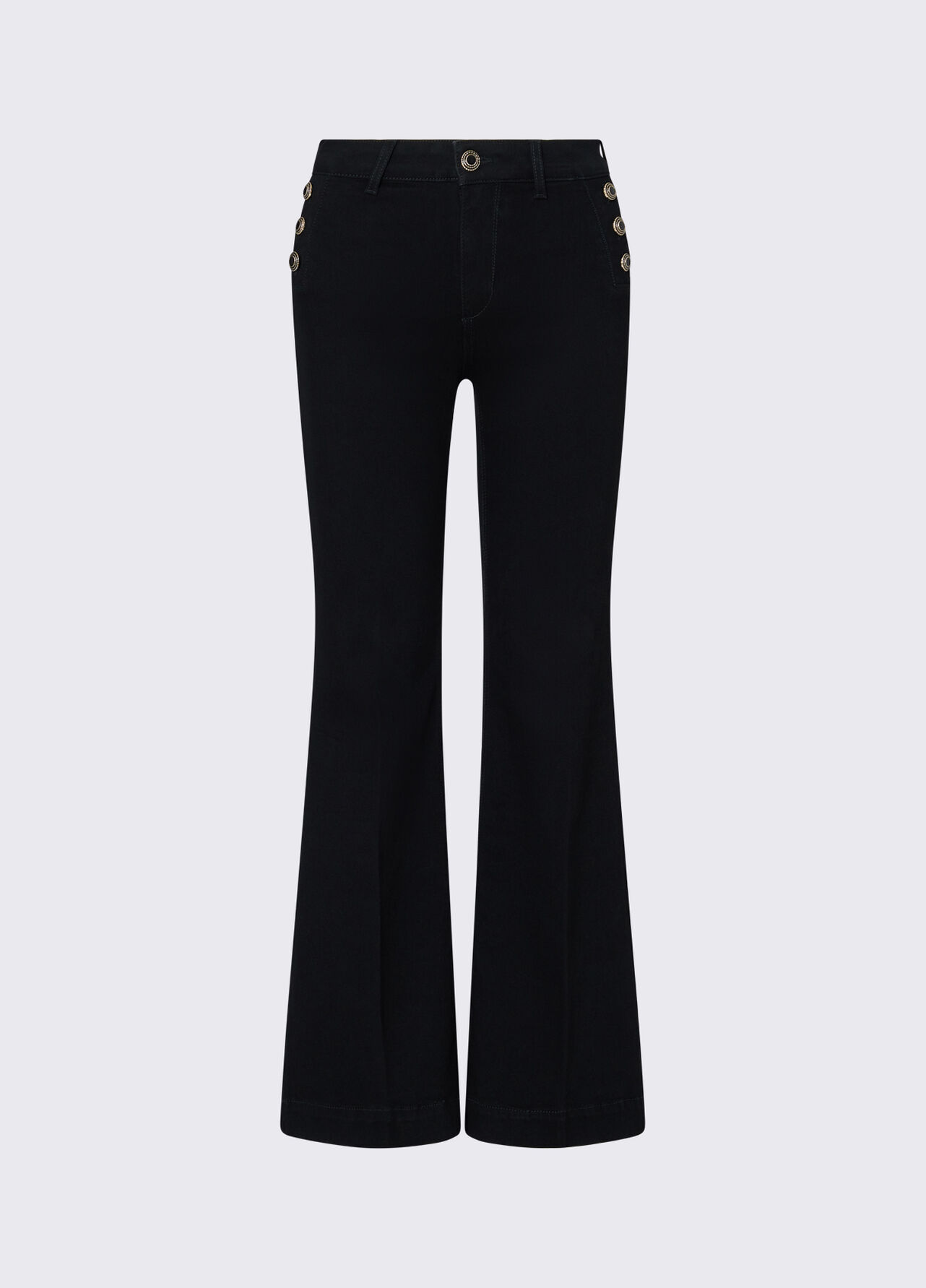 Jeans flare con bottoni gioiello - BLACK DENIM