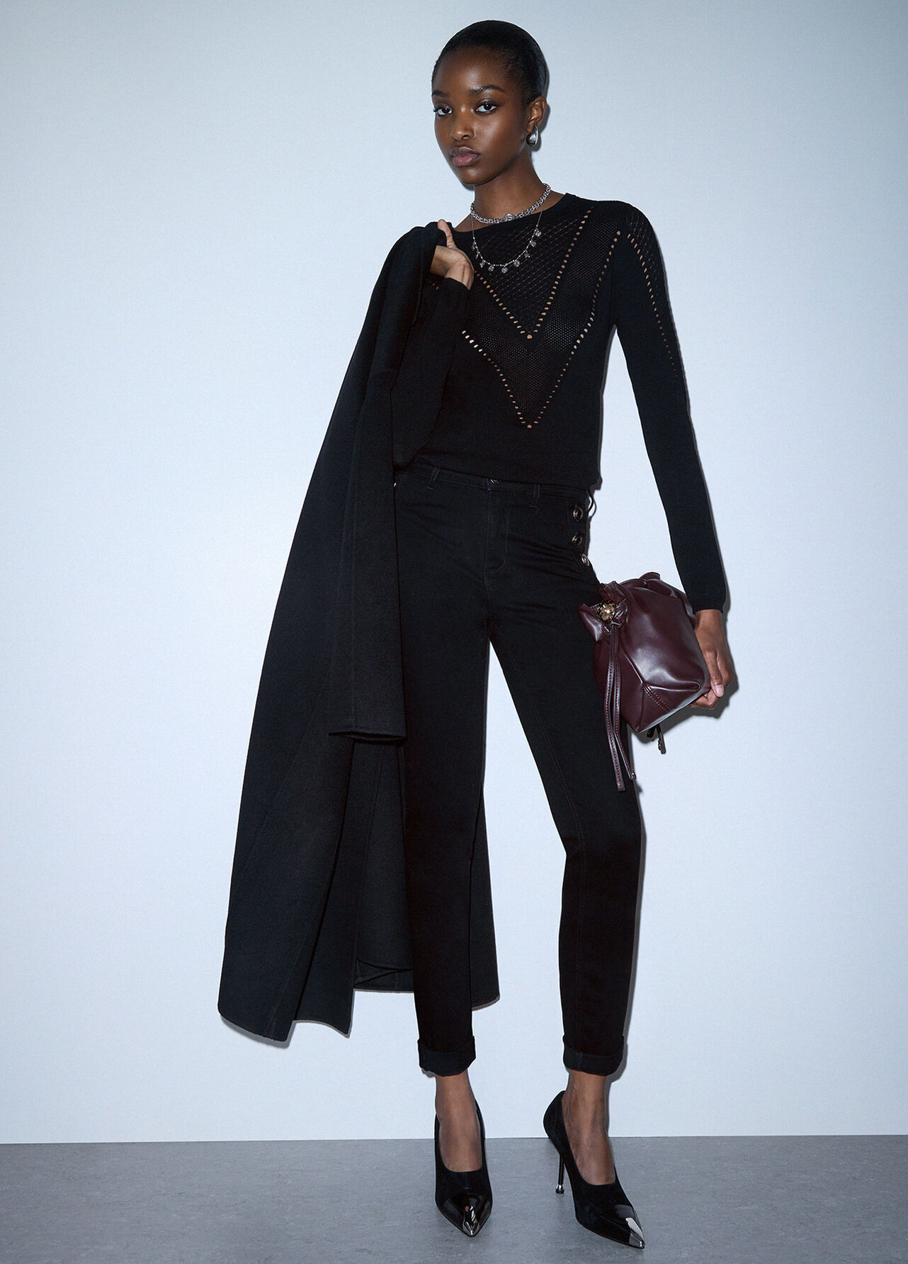 Jeans skinny con bottoni decorativi - BLACK DENIM