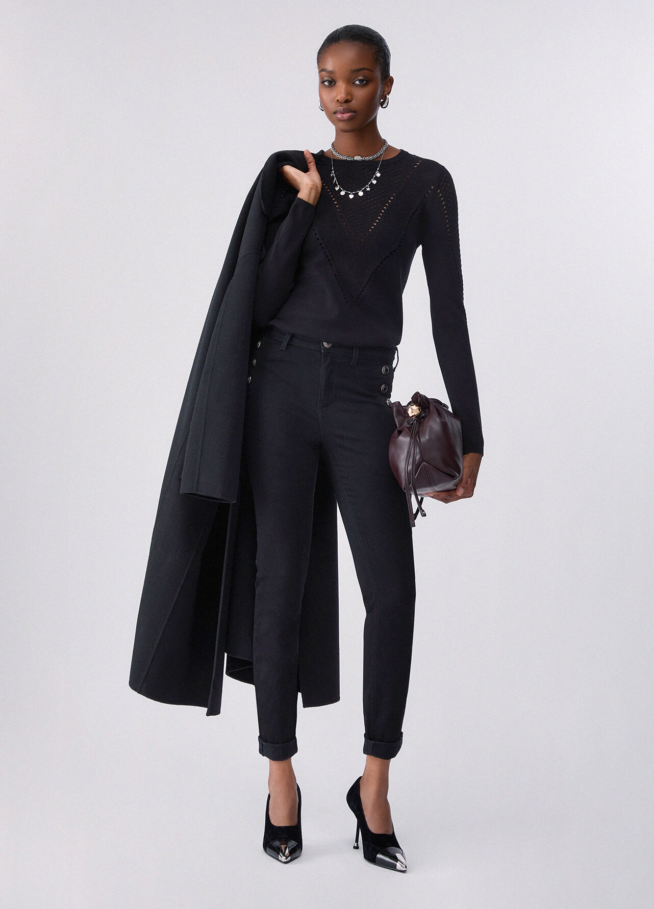 Jeans skinny con bottoni decorativi - BLACK DENIM