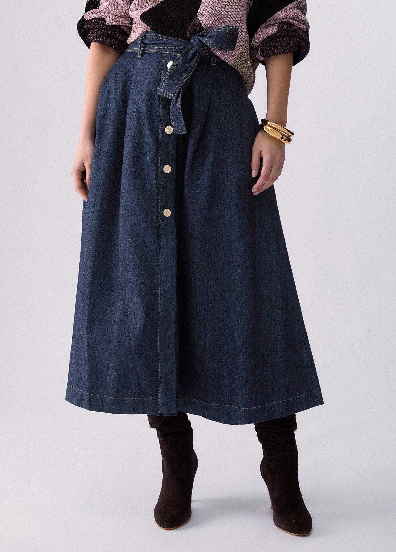 Gonna lunga in denim - BLUE DENIM
