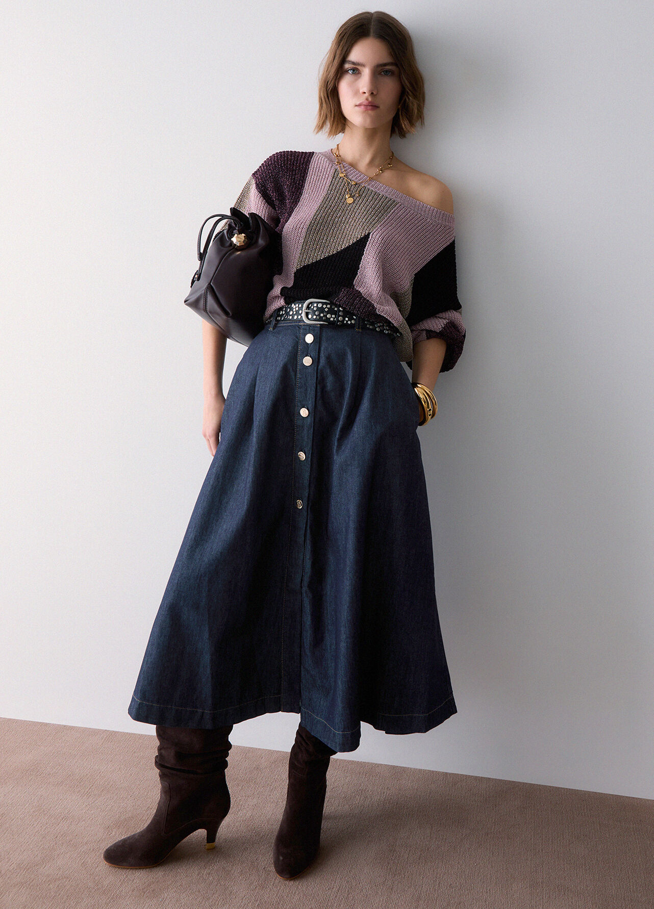 Gonna lunga in denim - BLUE DENIM