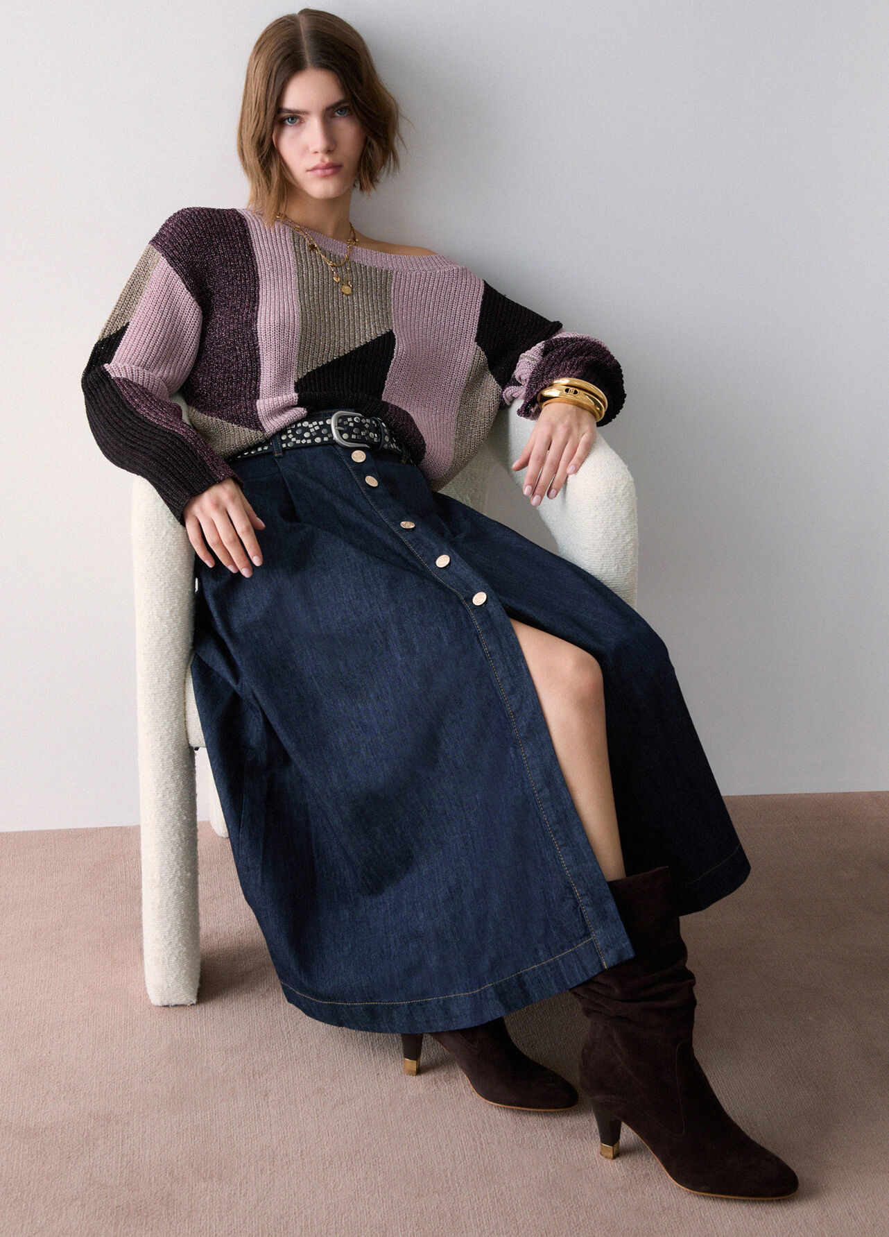 Gonna lunga in denim - BLUE DENIM
