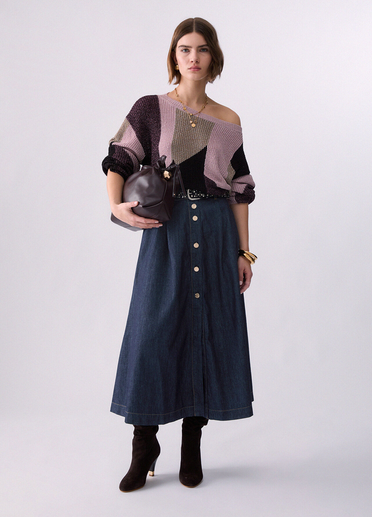 Gonna lunga in denim - BLUE DENIM