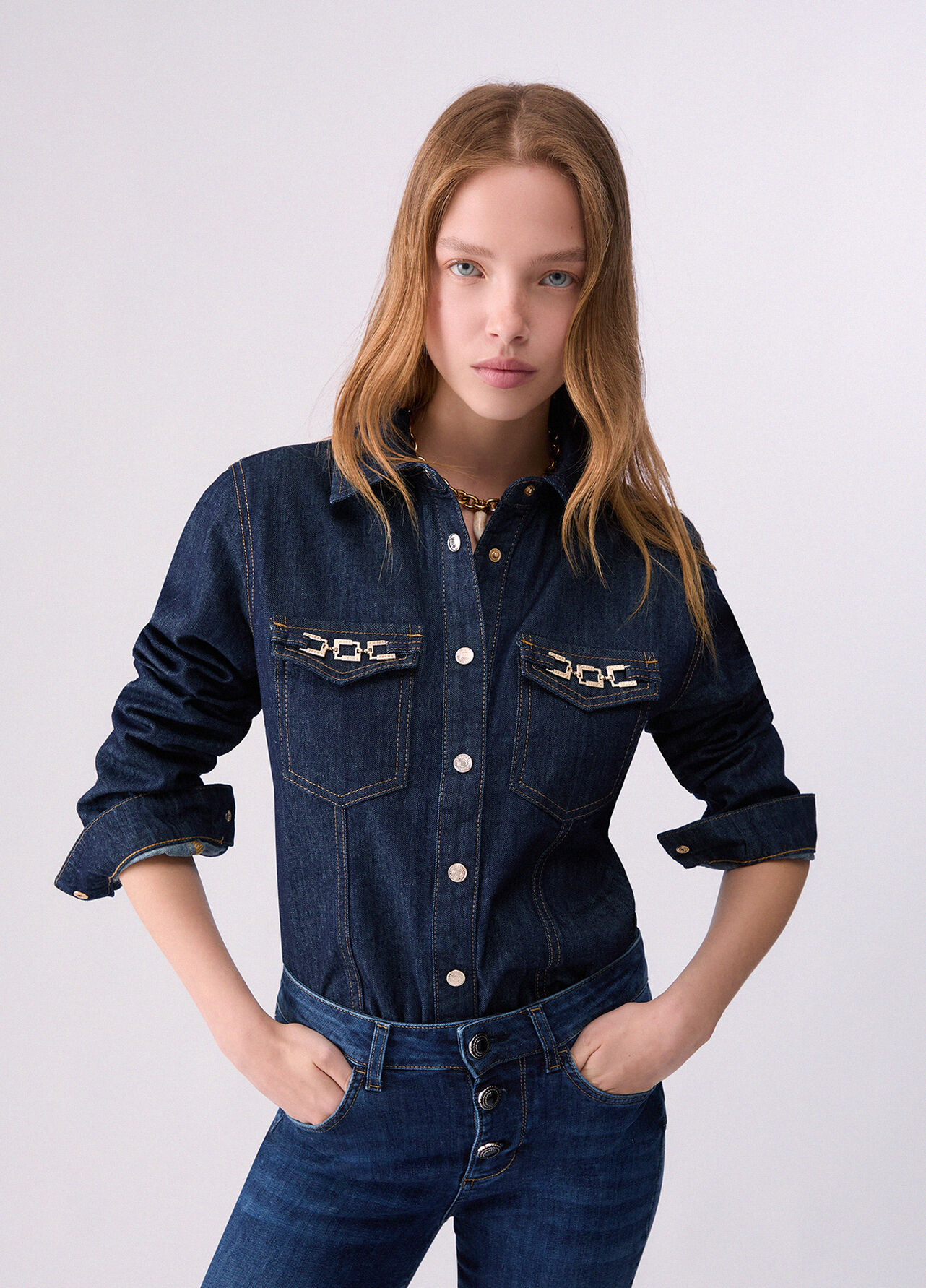 Camicia in denim slim fit - BLUE DENIM