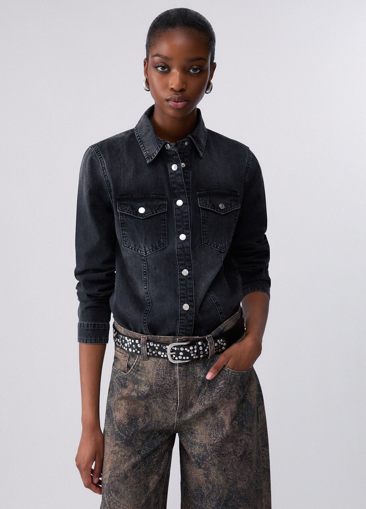 Camicia in denim slim fit - BLACK DENIM