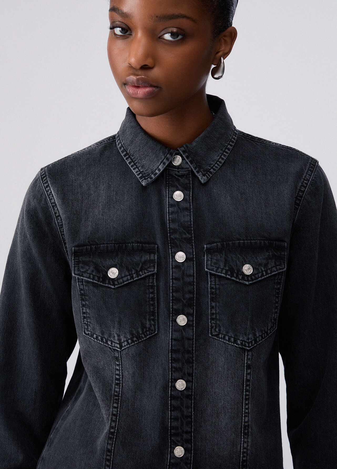 Camicia in denim slim fit - BLACK DENIM