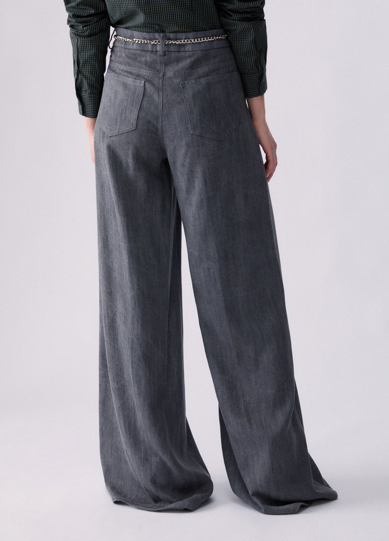 Pantalone flare con cintura - GREY DENIM
