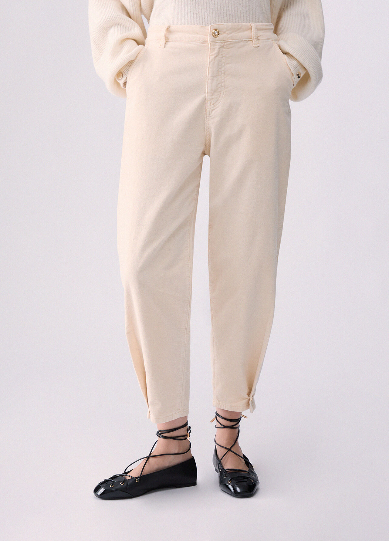 Pantaloni boyfriend in velluto - ANGORA CREAM