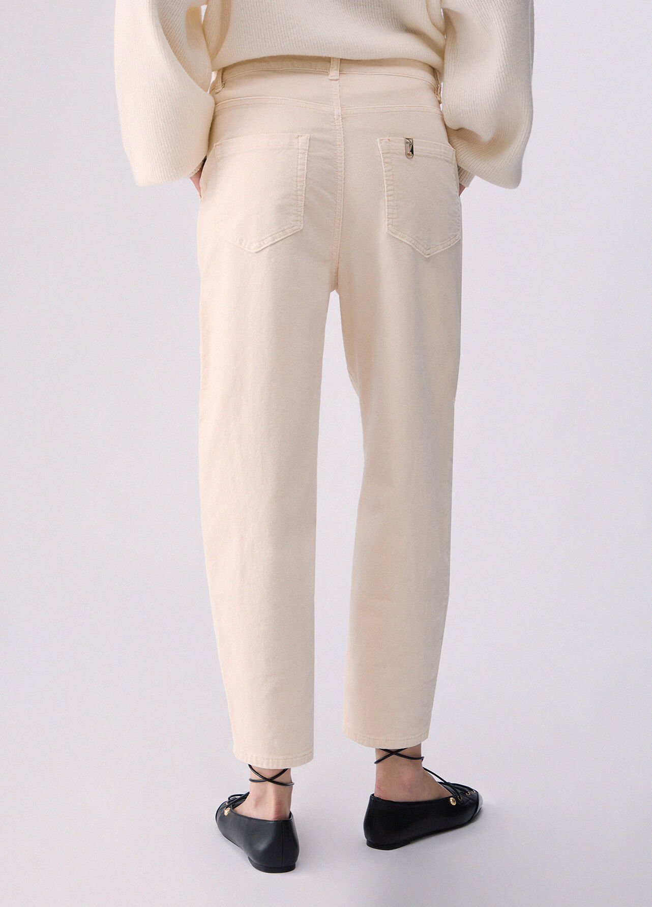 Pantaloni boyfriend in velluto - ANGORA CREAM