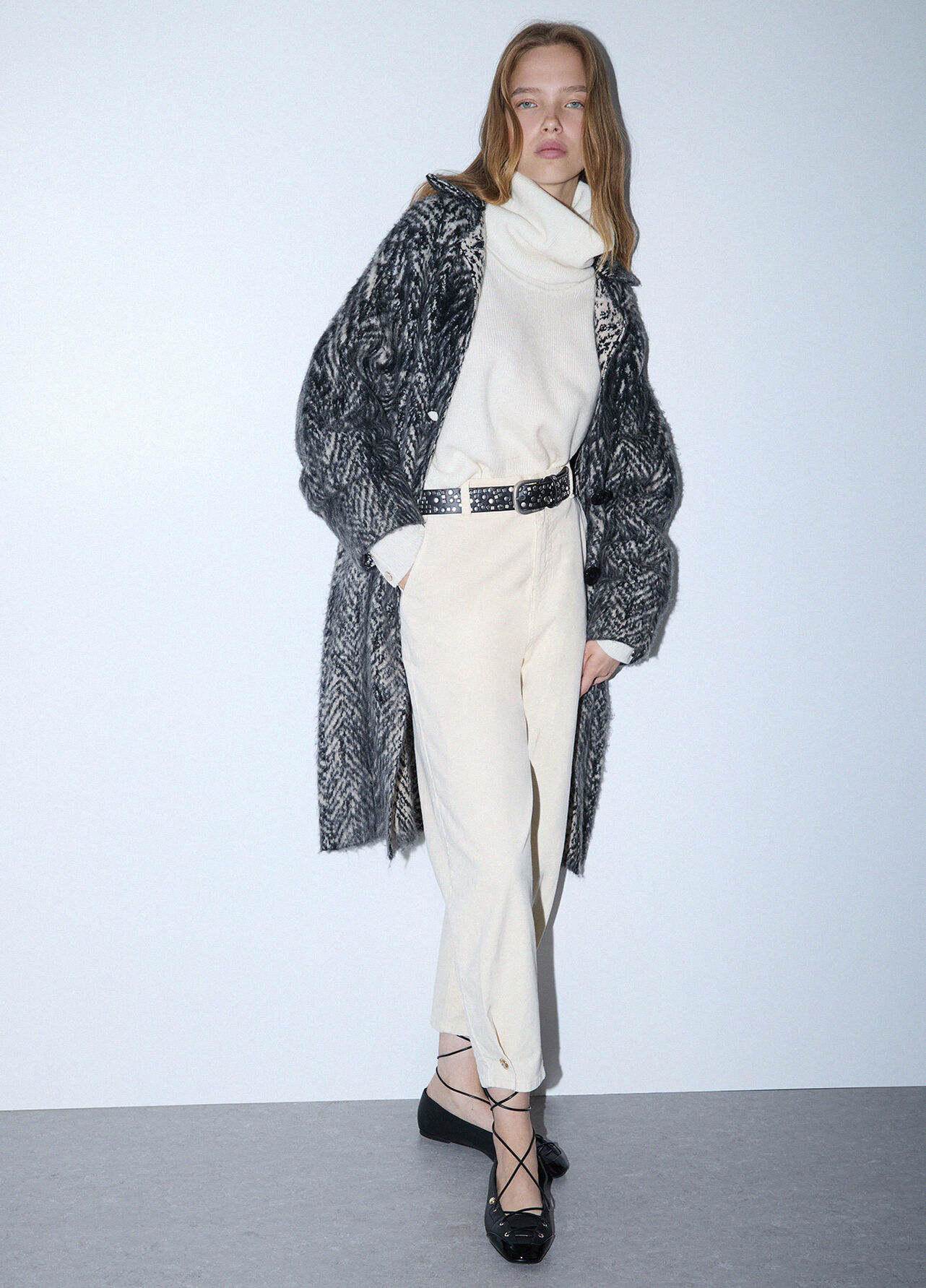 Pantaloni boyfriend in velluto - ANGORA CREAM