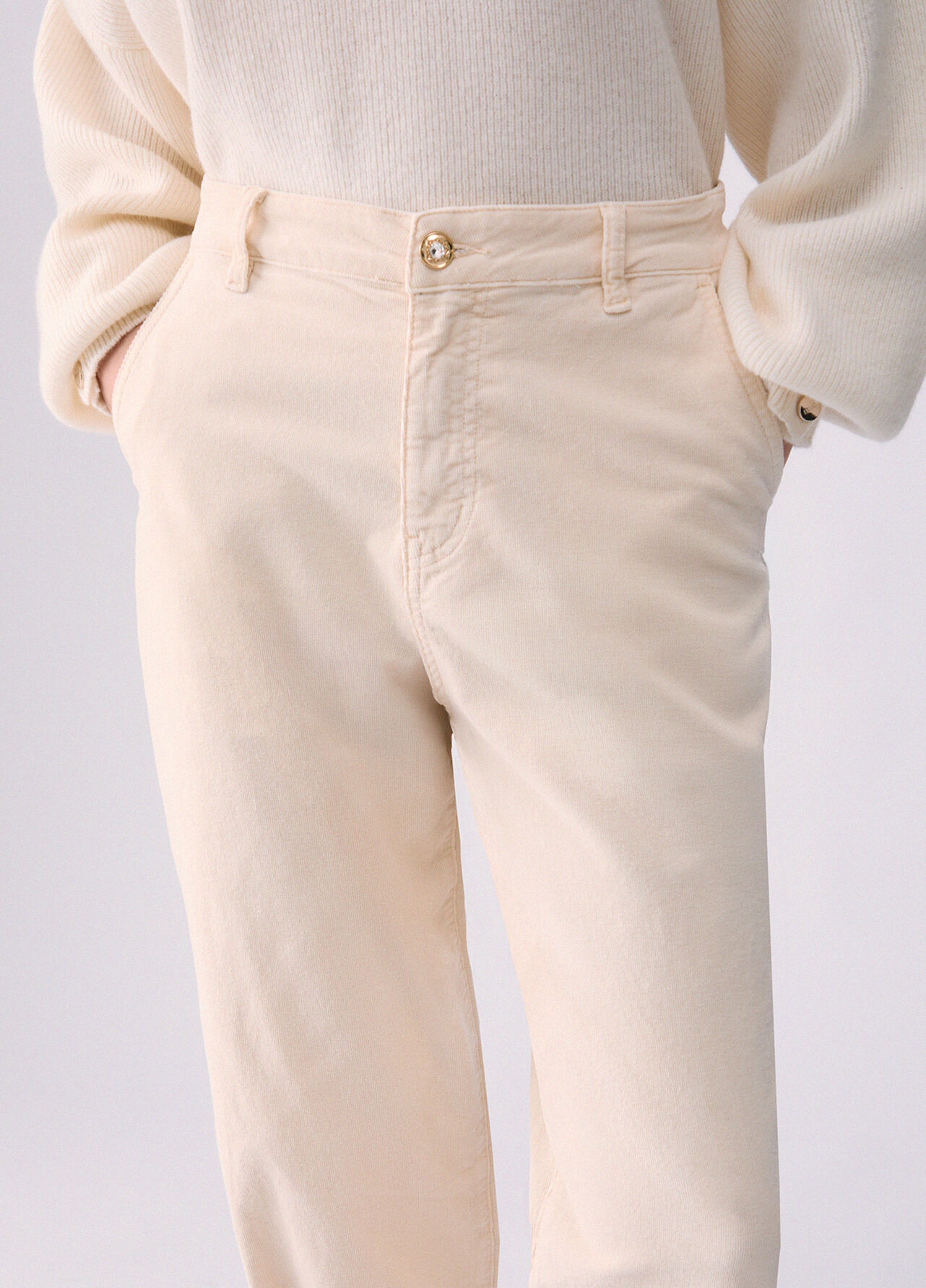 Pantaloni boyfriend in velluto - ANGORA CREAM