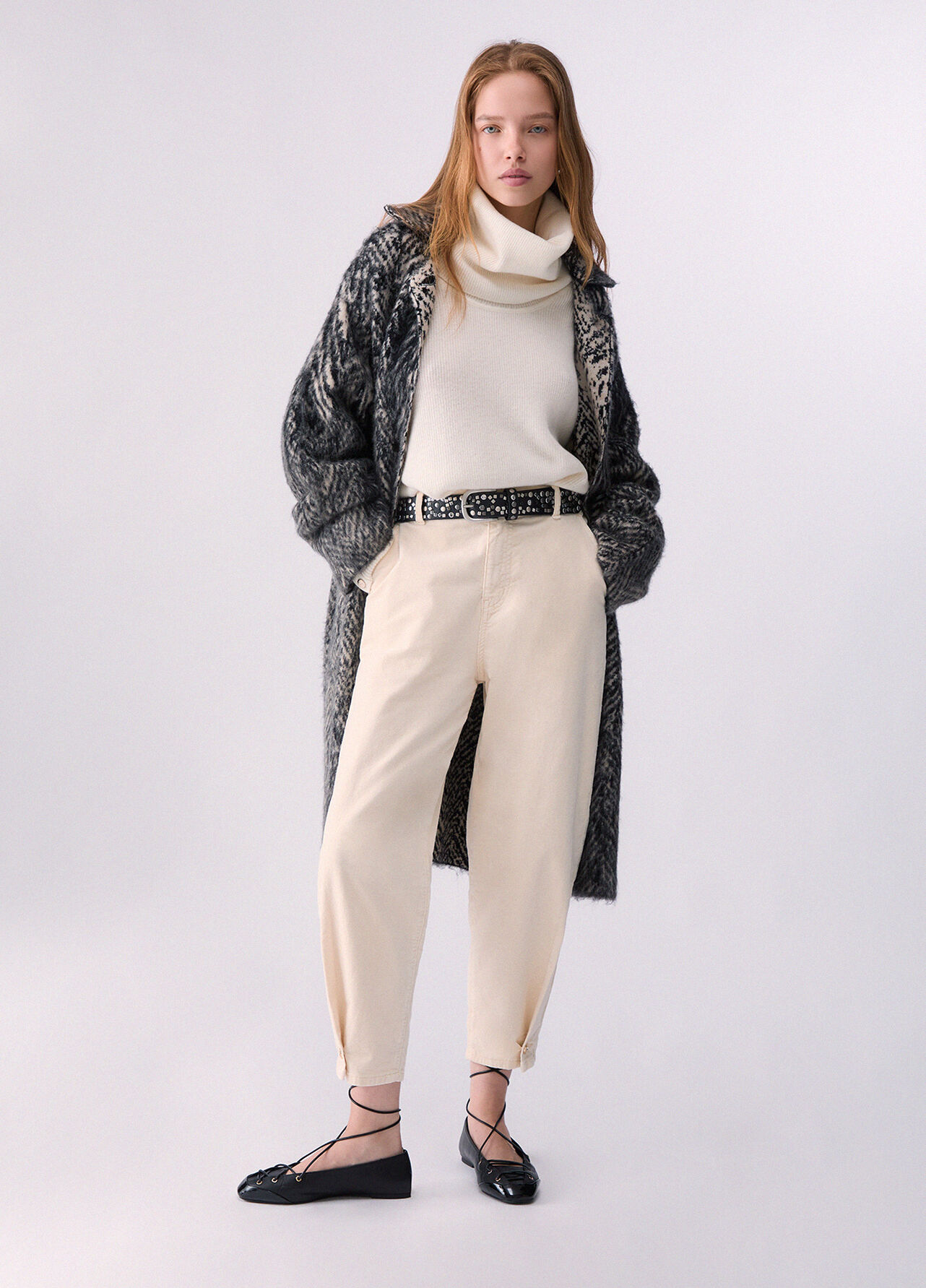 Pantaloni boyfriend in velluto - ANGORA CREAM