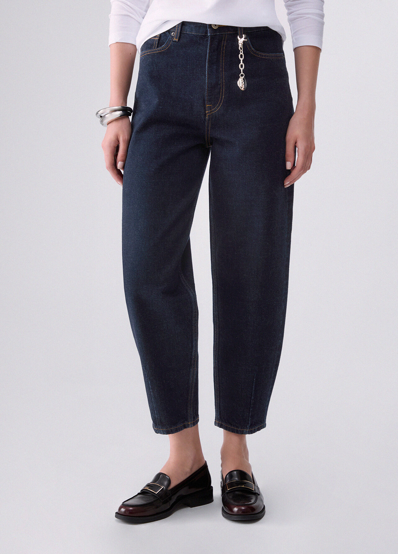 Jeans boyfriend a vita alta - BLUE DENIM