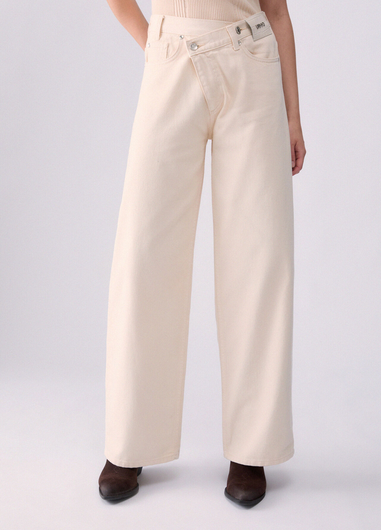 Pantalone straight con cintone asimmetrico - ANGORA CREAM